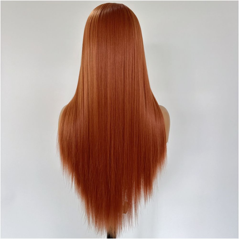 Asuka Dark Orange Wig Set Long Straight Hair Hand Hook Lace Full Headset Female Anime Cosplay Style Versatile Head image 5