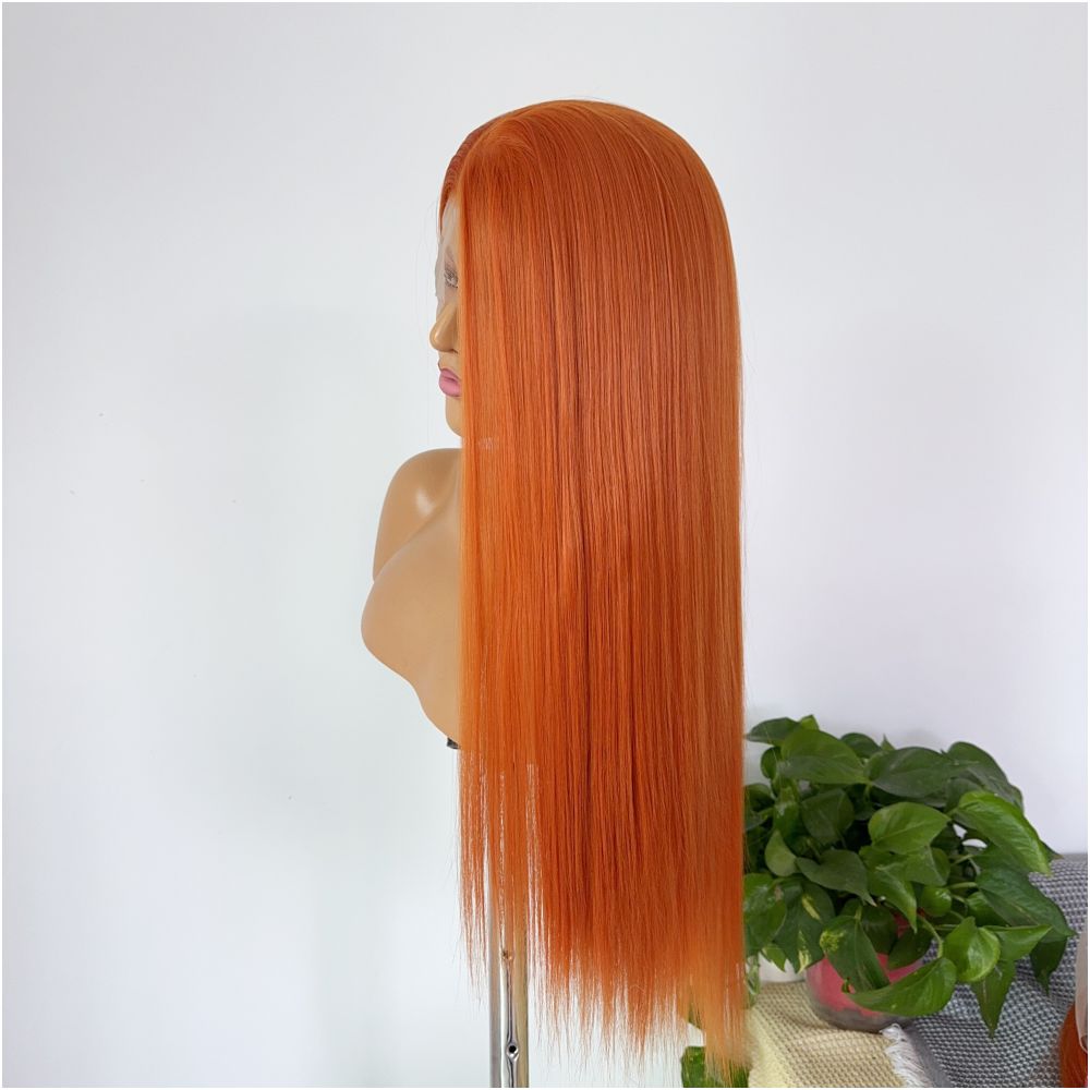 Asuka Dark Orange Wig Set Long Straight Hair Hand Hook Lace Full Headset Female Anime Cosplay Style Versatile Head