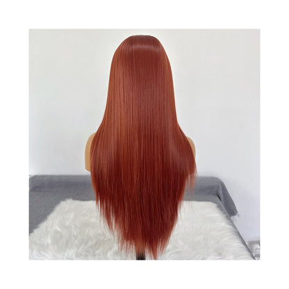 Asuka Dark Orange Wig Set Long Straight Hair Hand Hook Lace Full Headset Female Anime Cosplay Style Versatile Head