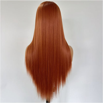 Asuka Dark Orange Wig Set Long Straight Hair Hand Hook Lace Full Headset Female Anime Cosplay Style Versatile Head
