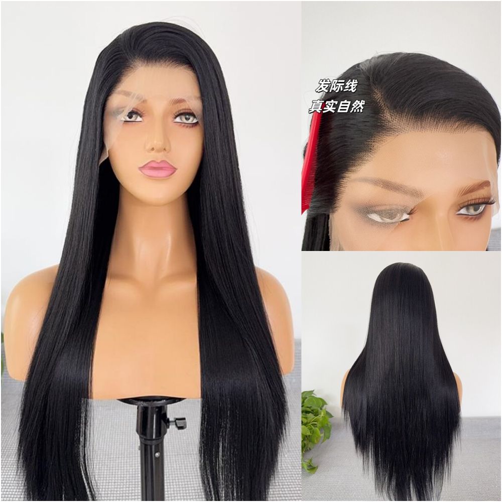 Black Forehead Lace Wig Full Headset Matte High Temperature Silk 13x4 Hand Hook Wig Long Straight Versatile Cosy Female image 1