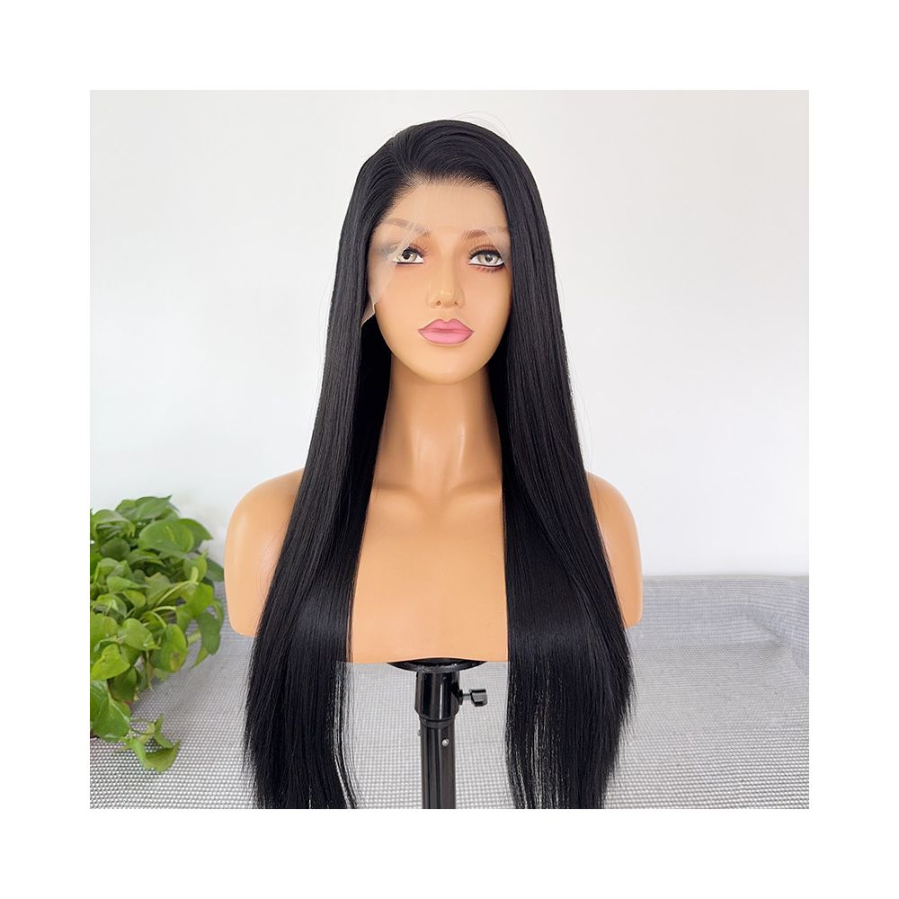 Black Forehead Lace Wig Full Headset Matte High Temperature Silk 13x4 Hand Hook Wig Long Straight Versatile Cosy Female image 3