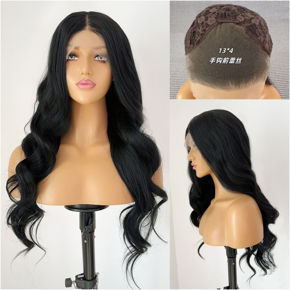 Black Forehead Lace Wig Full Headset Matte High Temperature Silk 13x4 Hand Hook Wig Long Straight Versatile Cosy Female
