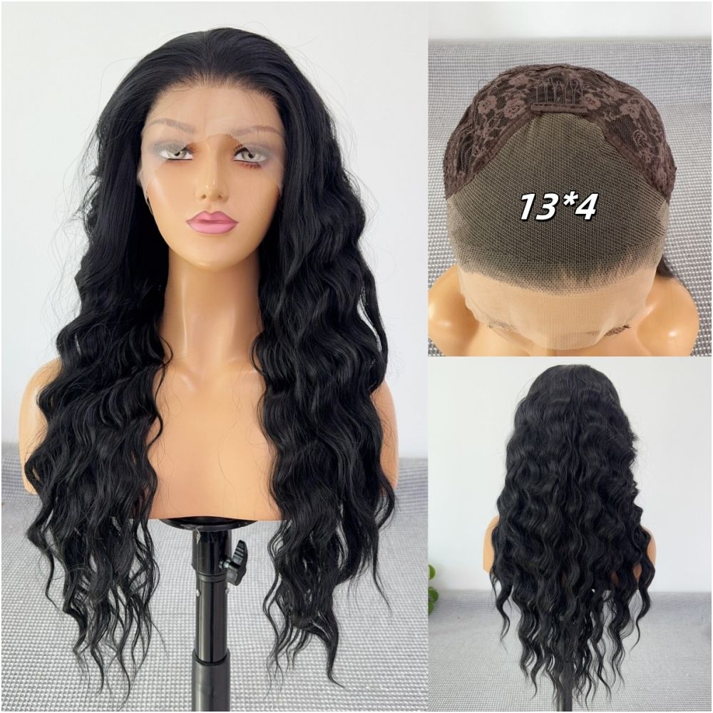 Black Forehead Lace Wig Full Headset Matte High Temperature Silk 13x4 Hand Hook Wig Long Straight Versatile Cosy Female