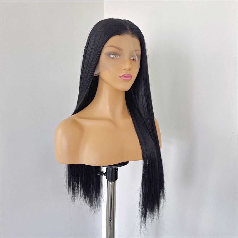 Natural black wig with lace front hook 13x4 long straight hair high temperature silk versatile anime cosplay wig full head cover image 4