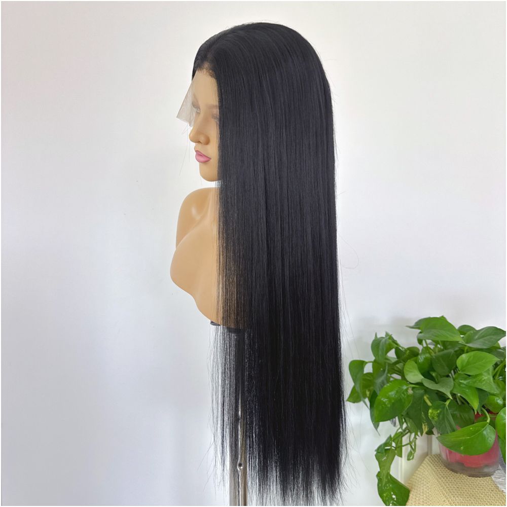 Natural black wig with lace front hook 13x4 long straight hair high temperature silk versatile anime cosplay wig full head cover