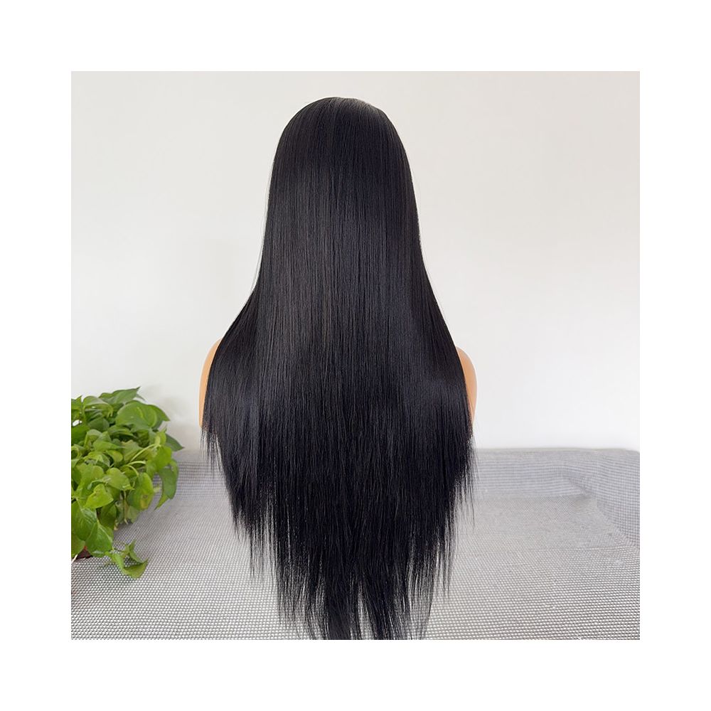 Natural black wig with lace front hook 13x4 long straight hair high temperature silk versatile anime cosplay wig full head cover