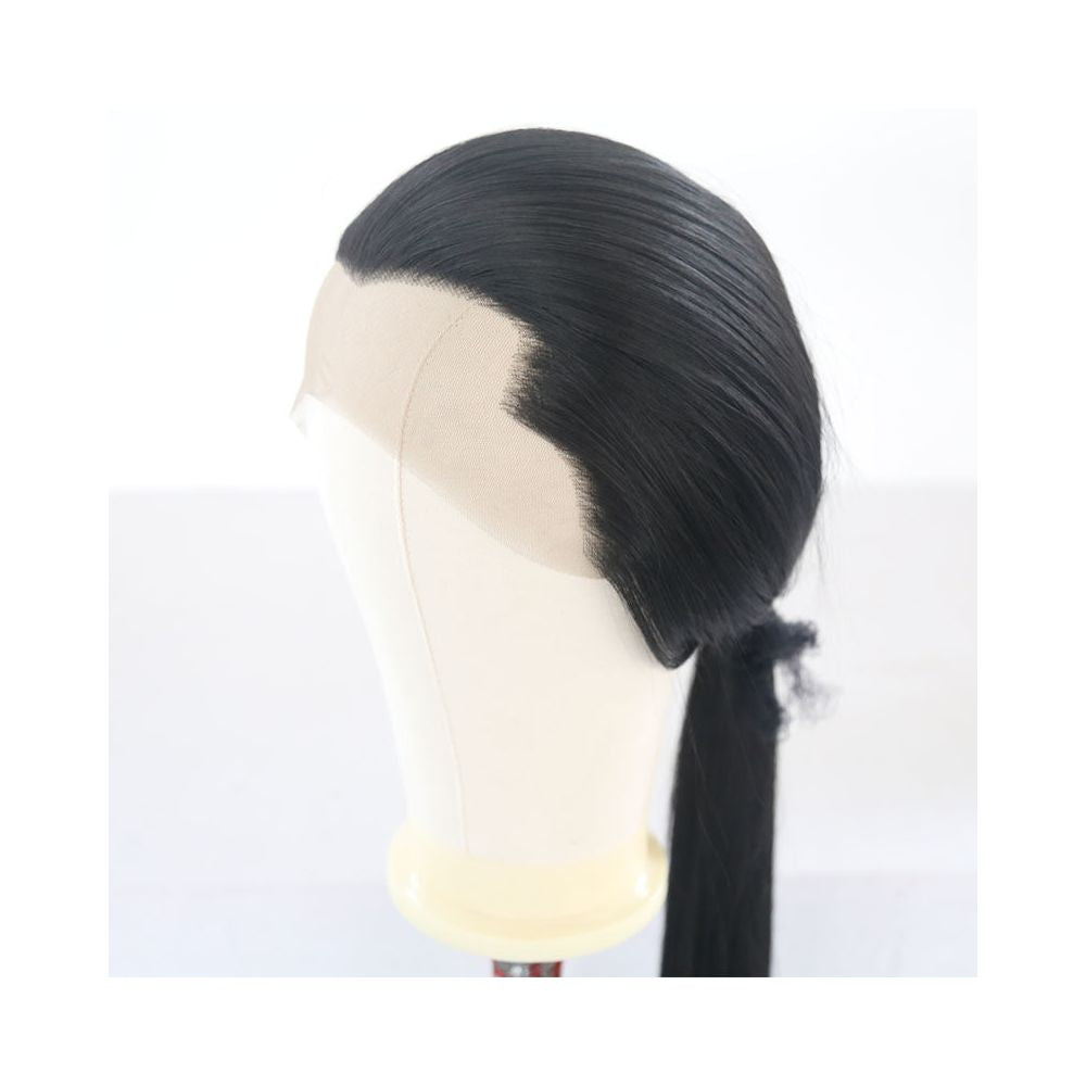 Men s ancient costume Hanfu style synthetic fiber handmade front lace wig COS widow s peak long straight hair ancient style wig for men image 2