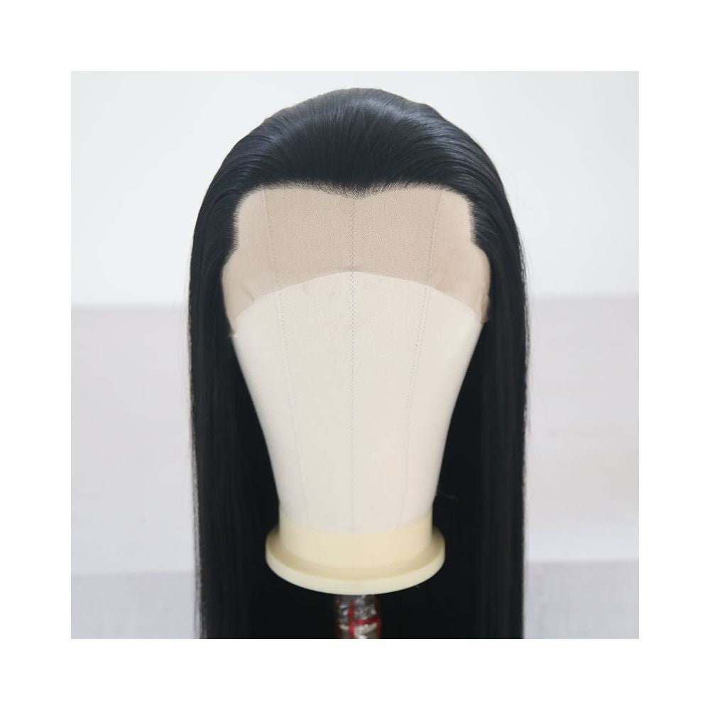 Men s ancient costume Hanfu style synthetic fiber handmade front lace wig COS widow s peak long straight hair ancient style wig for men image 3