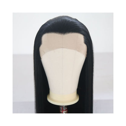 Men s ancient costume Hanfu style synthetic fiber handmade front lace wig COS widow s peak long straight hair ancient style wig for men image 3