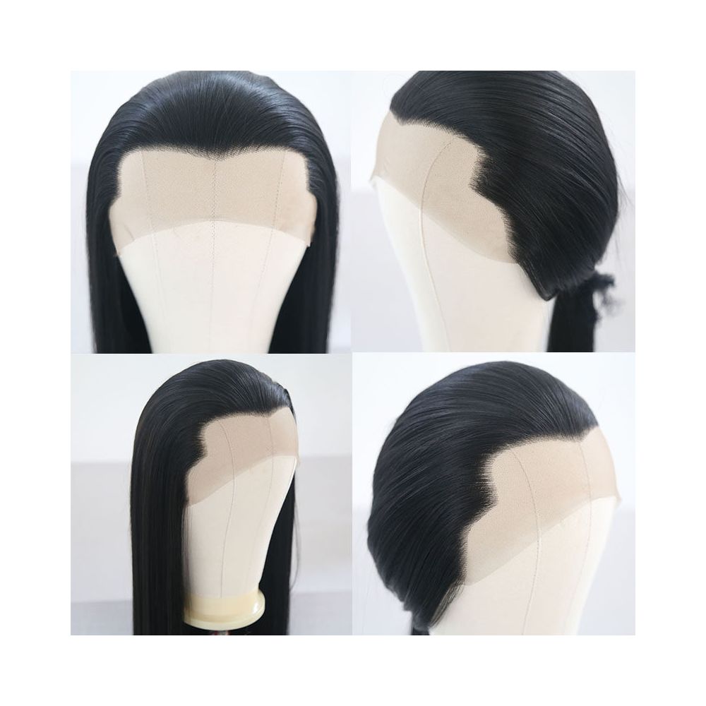 Men s ancient costume Hanfu style synthetic fiber handmade front lace wig COS widow s peak long straight hair ancient style wig for men