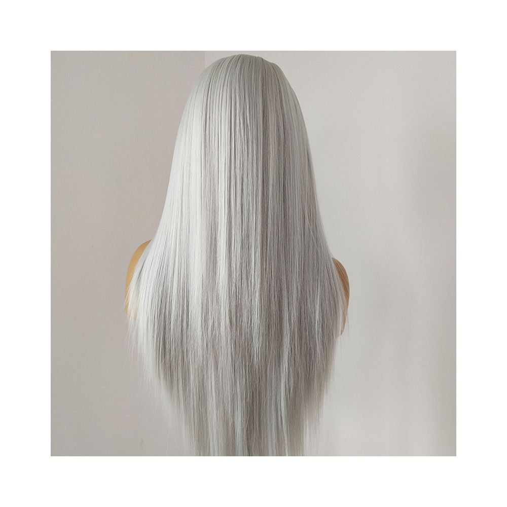 Men s ancient costume Hanfu style synthetic fiber handmade front lace wig COS widow s peak long straight hair ancient style wig for men