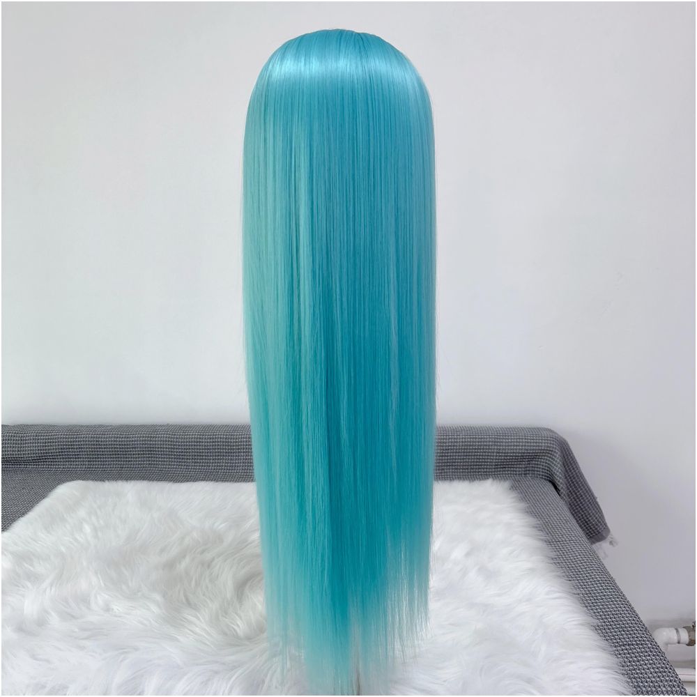 Wang Zhaojun Ice Blue Wig Long Straight Hair 13x4 Hand Hook Lace High Temperature Chemical Fiber Wig Full Headset Versatile COS