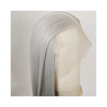 Silver gray ancient costume wig full head set long straight hair hand hook lace COS three pointed antique style male image 2