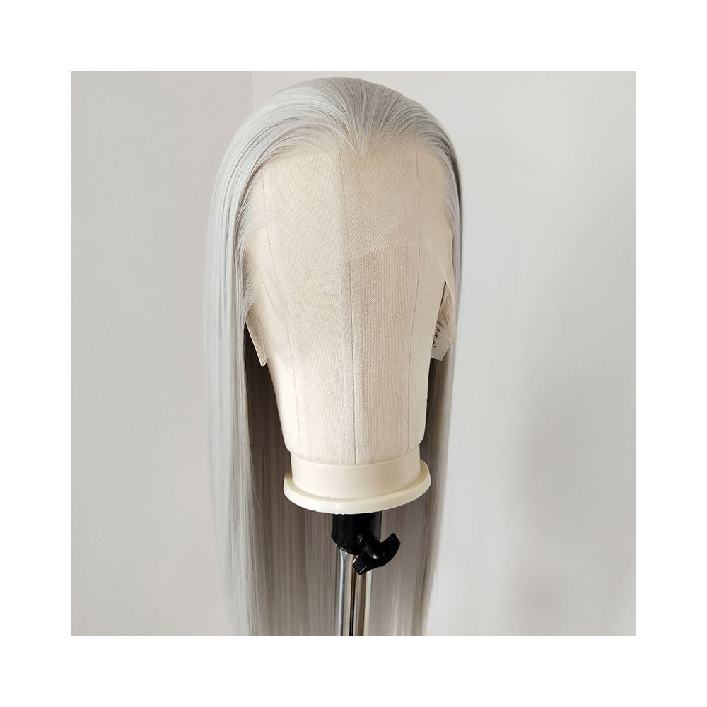 Silver gray ancient costume wig full head set long straight hair hand hook lace COS three pointed antique style male image 3