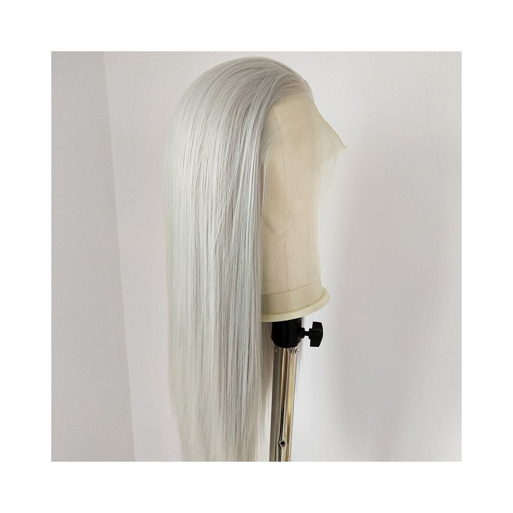 Silver gray ancient costume wig full head set long straight hair hand hook lace COS three pointed antique style male image 4