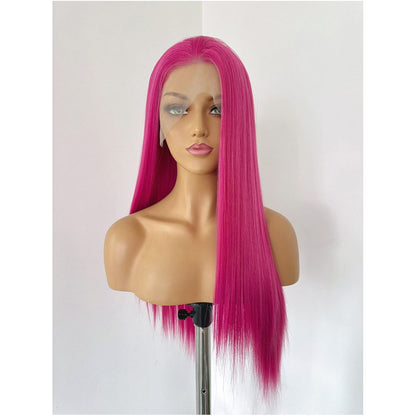Biqi Rose Red Wig Long Straight Hair Full Headset High Temperature Spinning Fine Hand Hook Lace Cosy Wig Headset Wig image 3