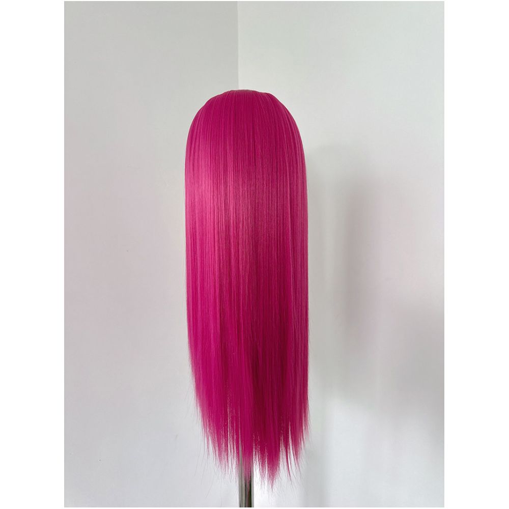 Biqi Rose Red Wig Long Straight Hair Full Headset High Temperature Spinning Fine Hand Hook Lace Cosy Wig Headset Wig image 4