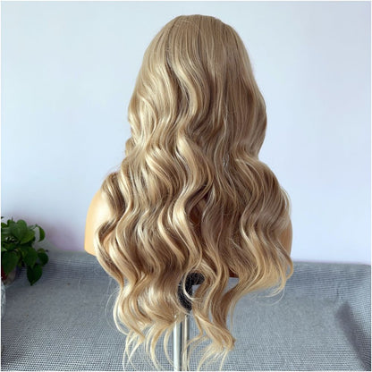 Honey gold wig full head set big wave curly hair hand hook lace wig women s simulated hair daily whole top fluffy image 5