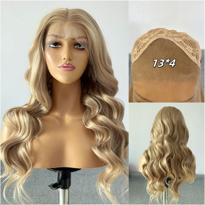 Honey gold wig full head set big wave curly hair hand hook lace wig women s simulated hair daily whole top fluffy