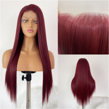 Goddess Wine Red Wig Full Headset Long Straight Hair High Temperature Silk Hook 13x4 Lace Anime Versatile COS Wig image 1