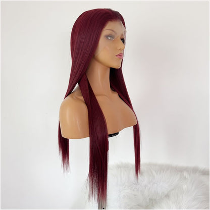 Goddess Wine Red Wig Full Headset Long Straight Hair High Temperature Silk Hook 13x4 Lace Anime Versatile COS Wig image 4