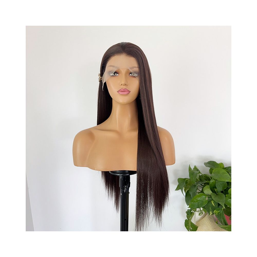 Natural brown wig with long straight hair for daily wear 13 4 lace mesh natural simulation headband breathable and comfortable for women image 2