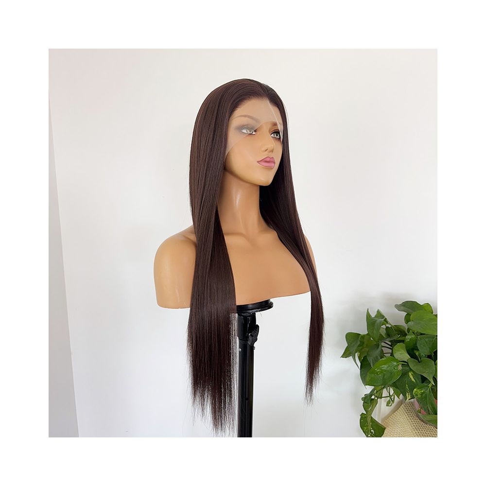 Natural brown wig with long straight hair for daily wear 13 4 lace mesh natural simulation headband breathable and comfortable for women image 3