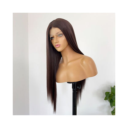 Natural brown wig with long straight hair for daily wear 13 4 lace mesh natural simulation headband breathable and comfortable for women image 4