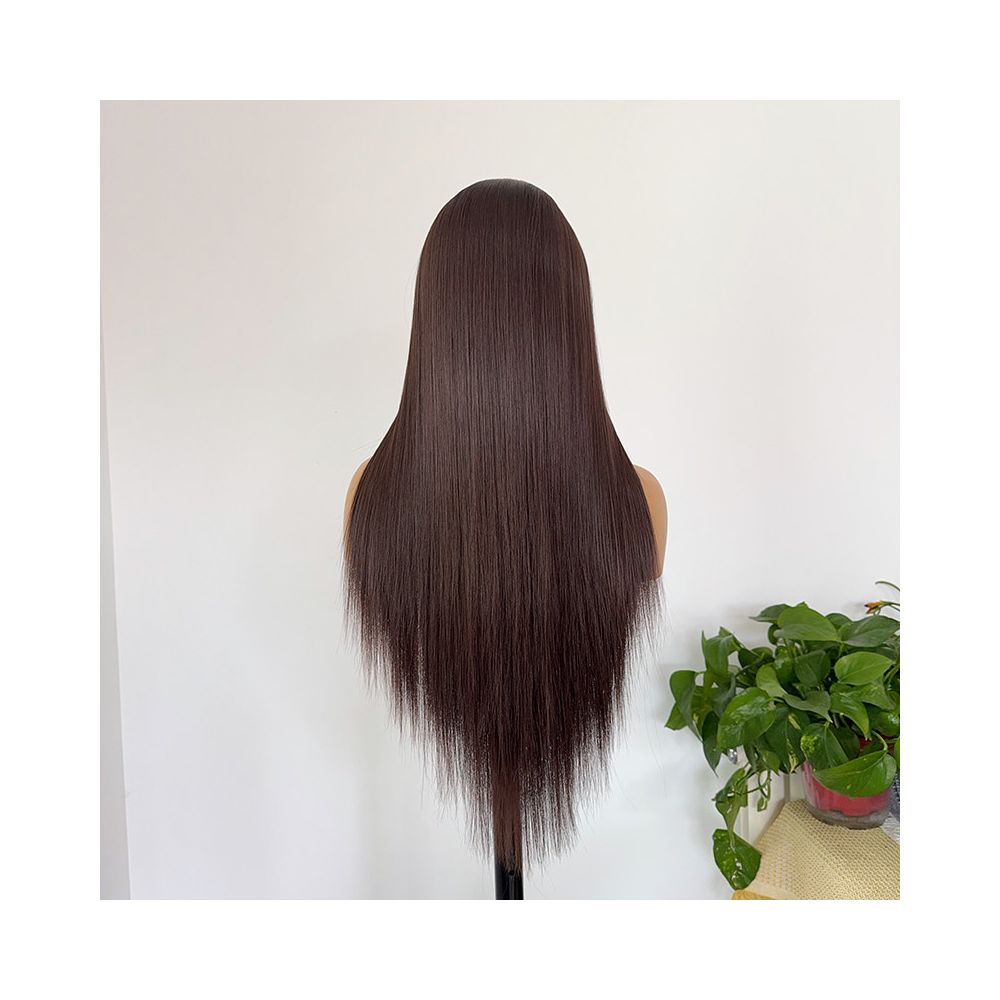 Natural brown wig with long straight hair for daily wear 13 4 lace mesh natural simulation headband breathable and comfortable for women