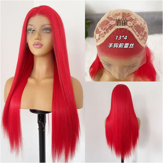 Fox demon Little matchmaker Big red wig Hook front lace long straight hair anime COS whole wig cover student image 1