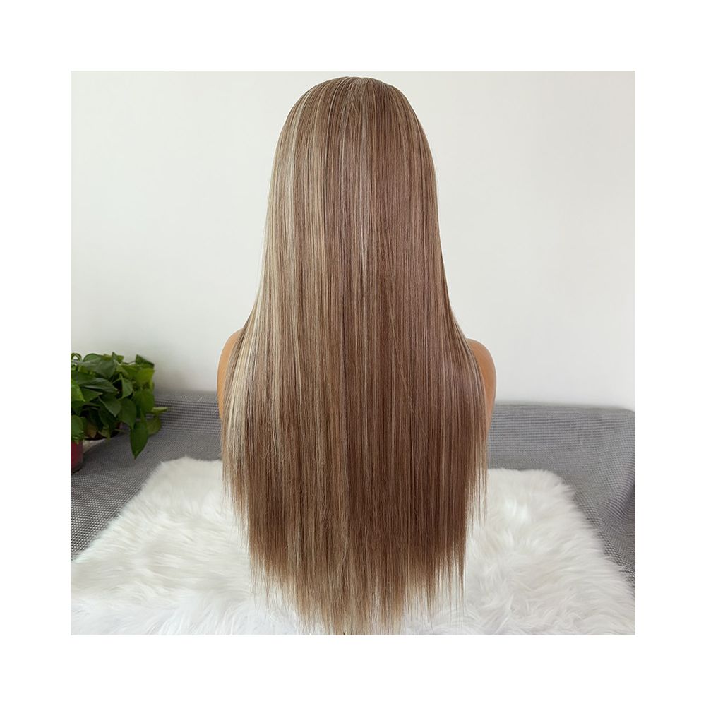 High grade platinum dyed long straight hair wig full head cover women s hand hook hairline 13x4 lace high temperature silk wig image 5