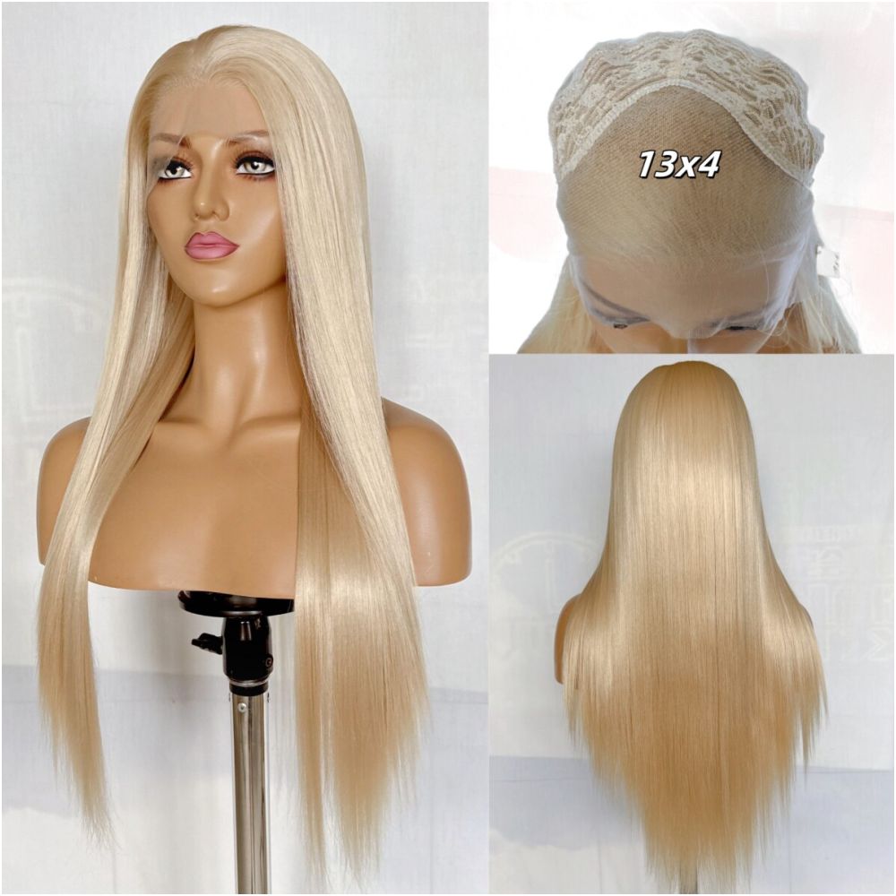 Gongyuan Kaoru Champagne Light Gold Long Straight Hair Hand Hook 13x4 Front Lace Wig Full Headset Universal COS Headset image 1