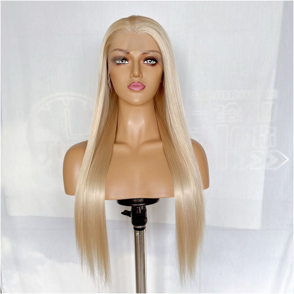 Gongyuan Kaoru Champagne Light Gold Long Straight Hair Hand Hook 13x4 Front Lace Wig Full Headset Universal COS Headset image 2