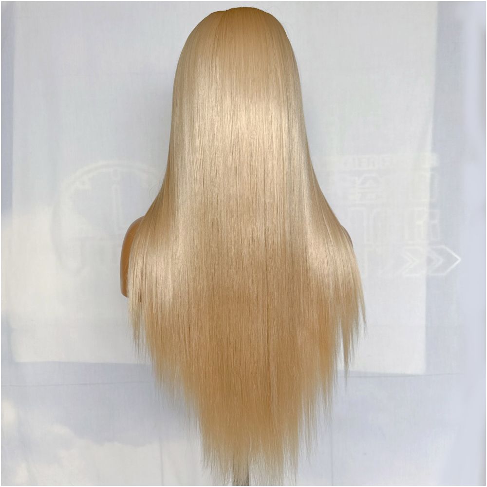 Gongyuan Kaoru Champagne Light Gold Long Straight Hair Hand Hook 13x4 Front Lace Wig Full Headset Universal COS Headset image 5