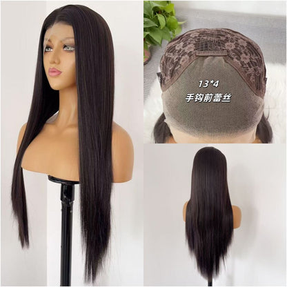 Wig Full Head Cover Female Natural Black Tea Brown Long Straight Hair Hand Hook 13x4 Lace Full Head Wig Cover Versatile COS image 1