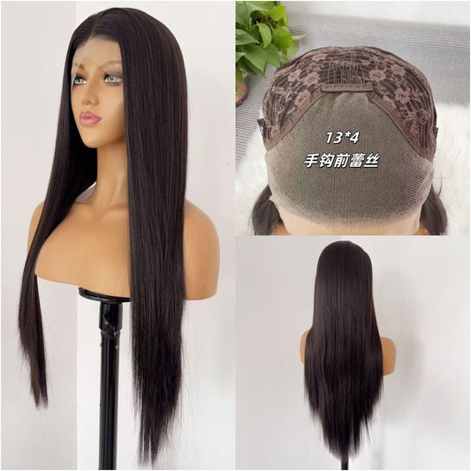 Wig Full Head Cover Female Natural Black Tea Brown Long Straight Hair Hand Hook 13x4 Lace Full Head Wig Cover Versatile COS image 1