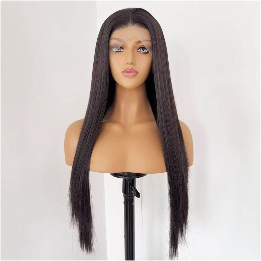 Wig Full Head Cover Female Natural Black Tea Brown Long Straight Hair Hand Hook 13x4 Lace Full Head Wig Cover Versatile COS image 2
