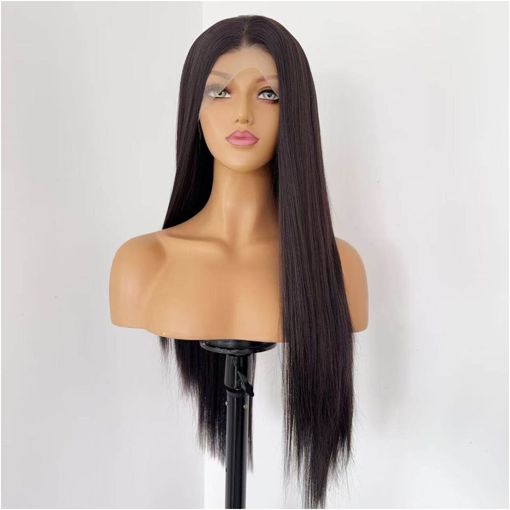 Wig Full Head Cover Female Natural Black Tea Brown Long Straight Hair Hand Hook 13x4 Lace Full Head Wig Cover Versatile COS image 4