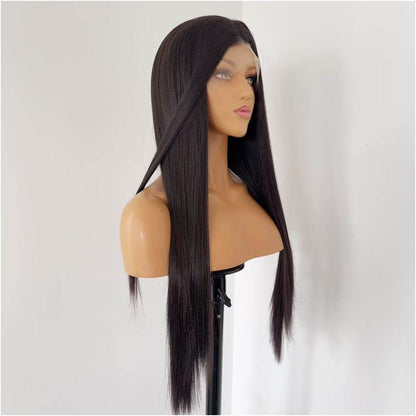 Wig Full Head Cover Female Natural Black Tea Brown Long Straight Hair Hand Hook 13x4 Lace Full Head Wig Cover Versatile COS image 5