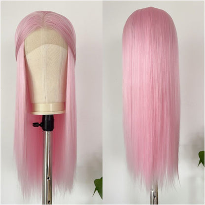 Manga style light pink wig women s full head set hand hooked lace wig anime cosplay universal wig set simulated hair image 1