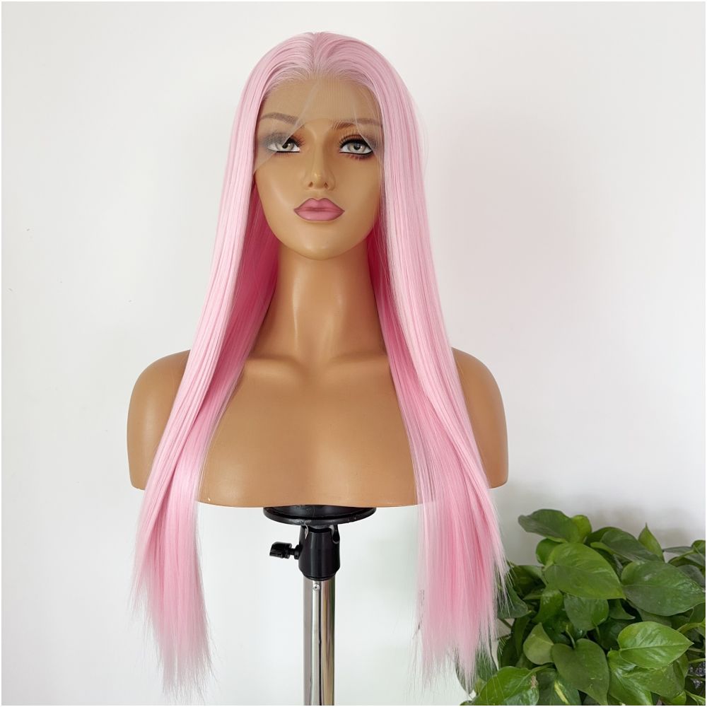 Manga style light pink wig women s full head set hand hooked lace wig anime cosplay universal wig set simulated hair image 5