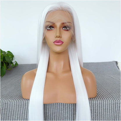 Ancient Han suit White wig Long straight hair Front lace headband Versatile cos anime whole wig female image 4