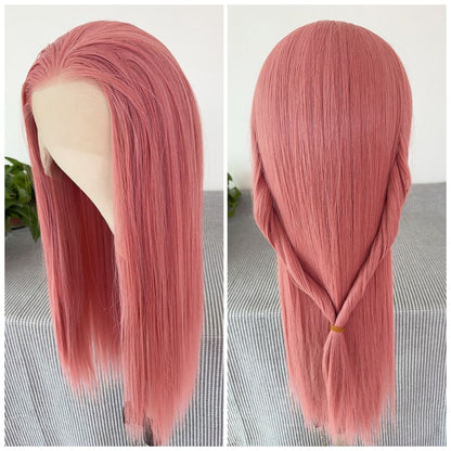 Star dome wig Rose pink long straight hair hand hook lace wig full head set female universal cos anime wig image 0