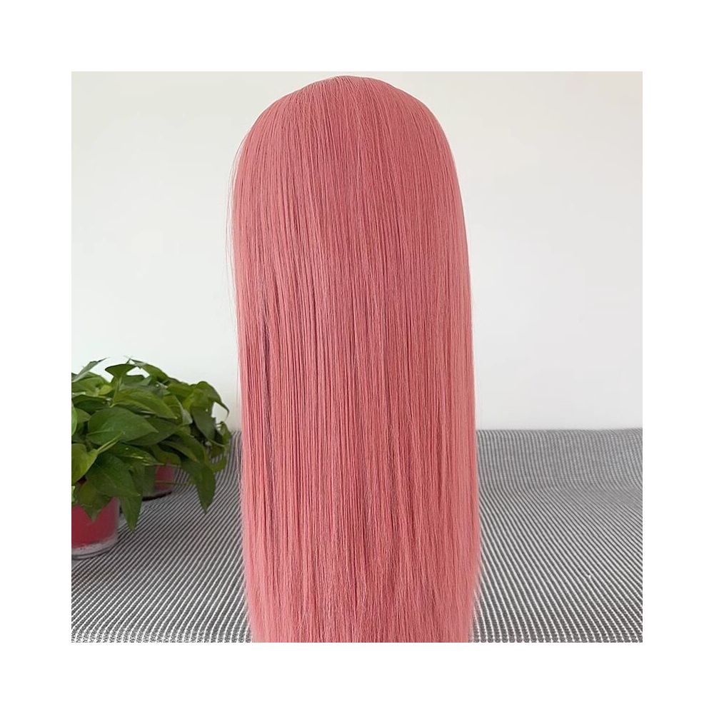 Star dome wig Rose pink long straight hair hand hook lace wig full head set female universal cos anime wig