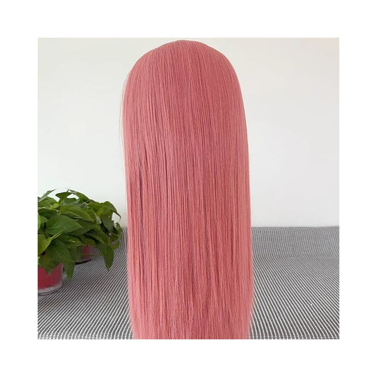 Star dome wig Rose pink long straight hair hand hook lace wig full head set female universal cos anime wig