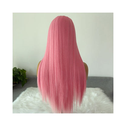 Star dome wig Rose pink long straight hair hand hook lace wig full head set female universal cos anime wig