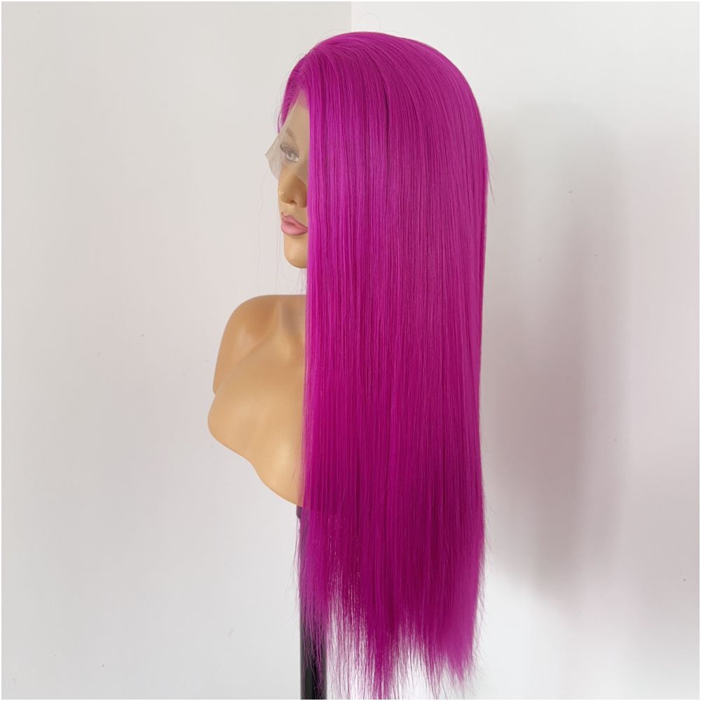Star dome wig Rose pink long straight hair hand hook lace wig full head set female universal cos anime wig