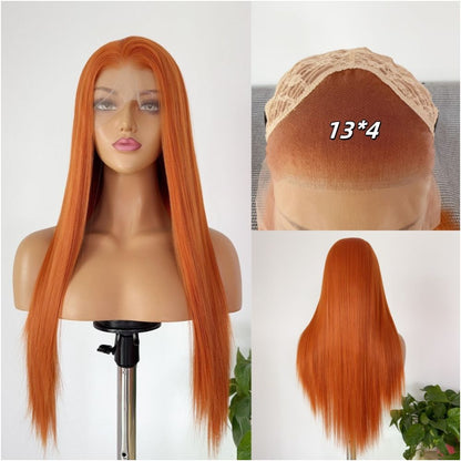 Sakura Futaba Orange Anime Wig Long Straight Hair Hand Hook Front Lace Full Top Wig Headset Versatile COS image 1