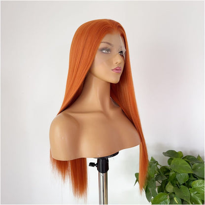 Sakura Futaba Orange Anime Wig Long Straight Hair Hand Hook Front Lace Full Top Wig Headset Versatile COS image 3